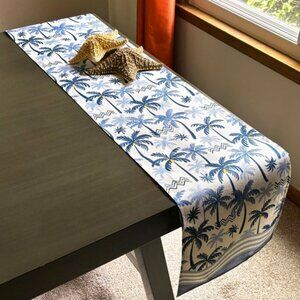 Versatile Tropical Oceanic Blue Mediterranean Date Palm Trees 72" Table Runner